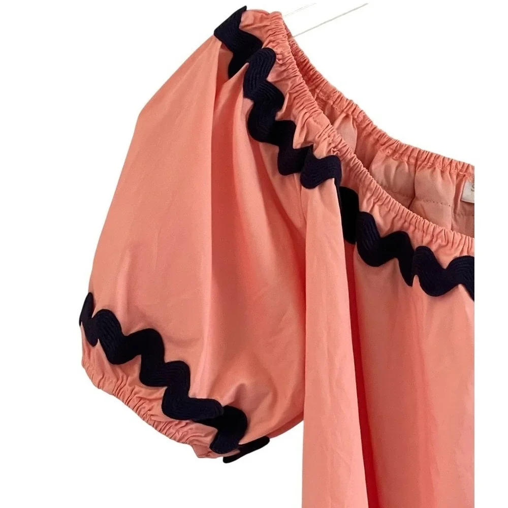 Smith & Quinn Top Womens Small Pink Navy Ric Rac Off Shoulder New Cotton Blouse - Picture 9 of 13